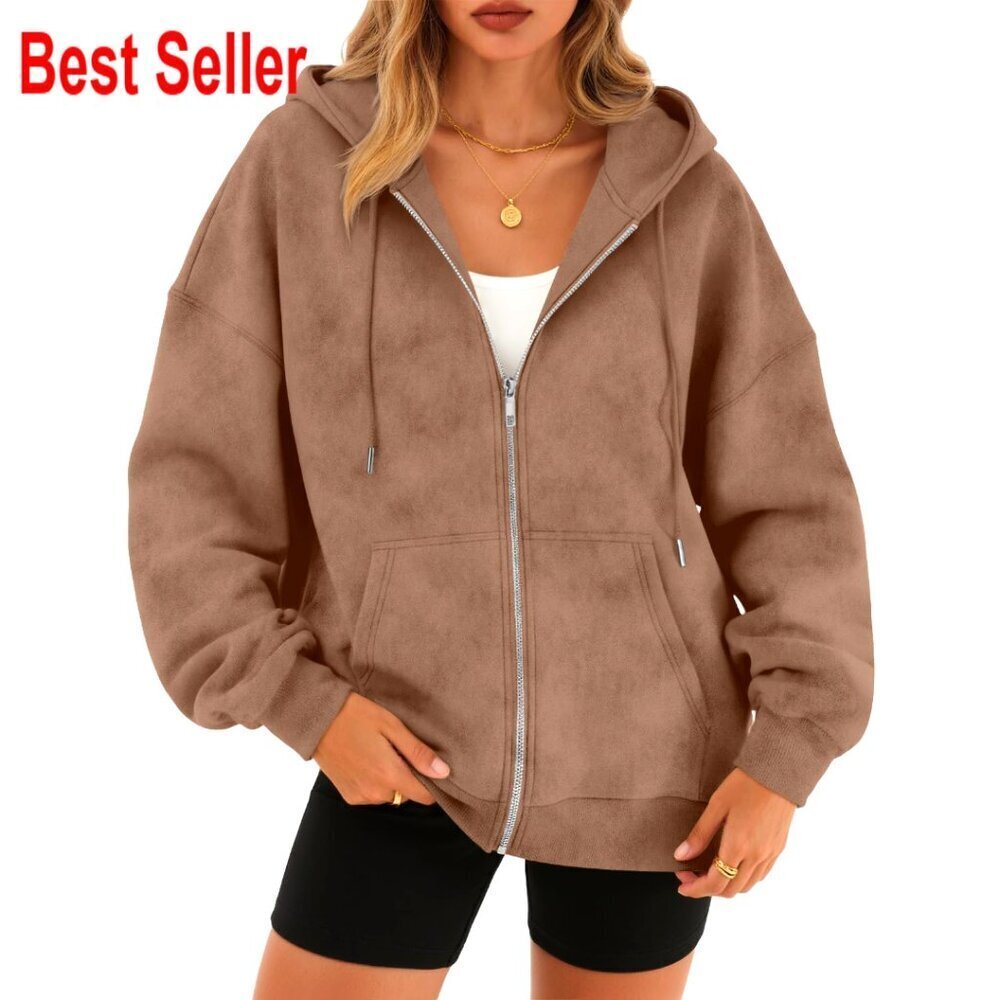 Oversized Zip Hoodie Acid Wash Pullover Women's Winter Sweatshirt